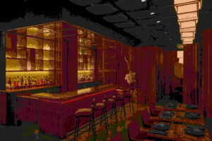 the interior at ama is moody and playful